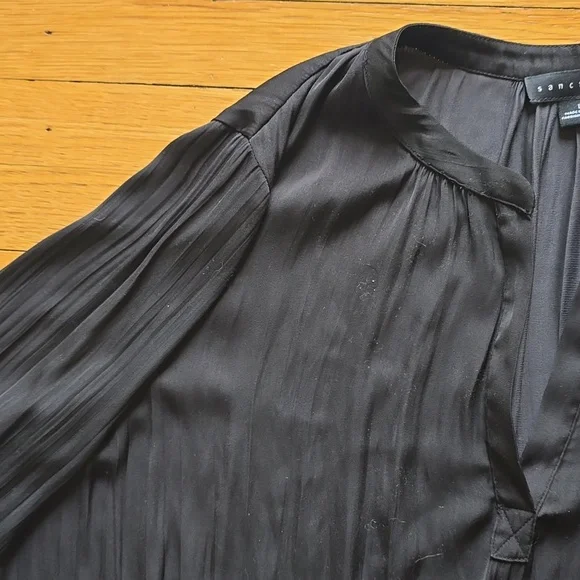 Sanctuary, Split V-Neck, Pleated Sleeve Blouse, Black, VGUC, Women's L - Picture 5 of 16